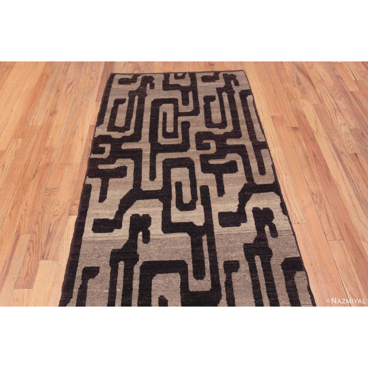Nazmiyal Collection OneofaKind Modern Contemporary Bold Graphic Black/Brown Runner Rug